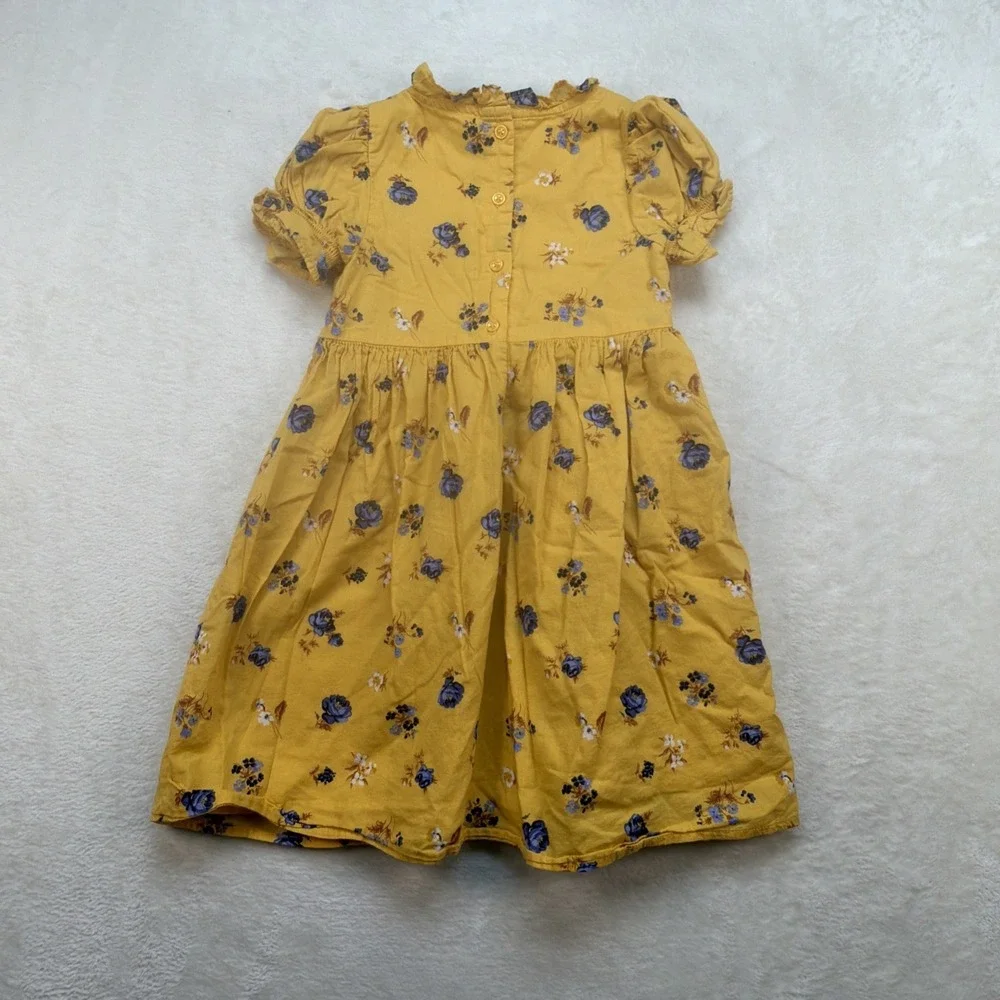 Janie and Jack Girls Smocked Floral Dress 6 Mustard Fall Boho Prairie